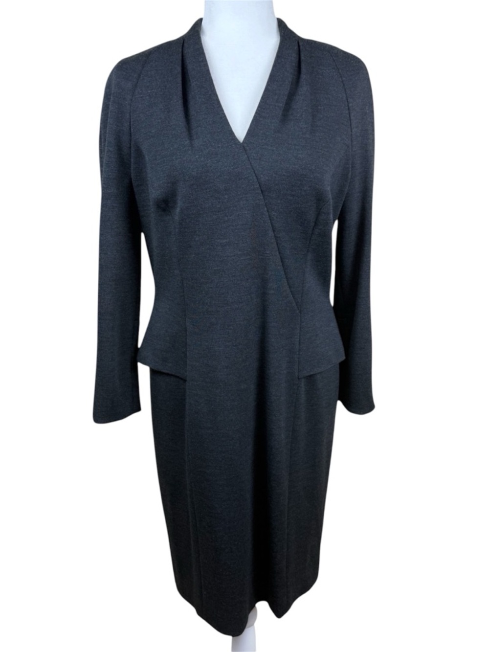 Designer Escada Sheath Dress Wool Cashmere Gray 40 UK 10 US Medium Knit Midi